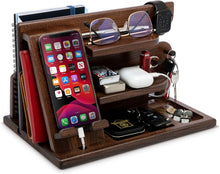 Load image into Gallery viewer, Multifunctional Wood Phone Docking Station - Elegant Organizer in Chestnut Brown