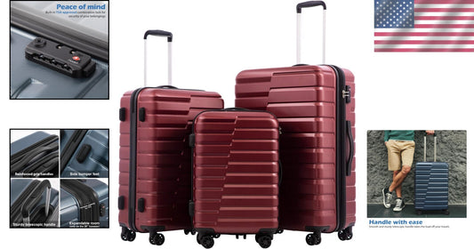 Durable Wine Red Spinner Luggage Set - Expandable ABS+PC Design for Travelers