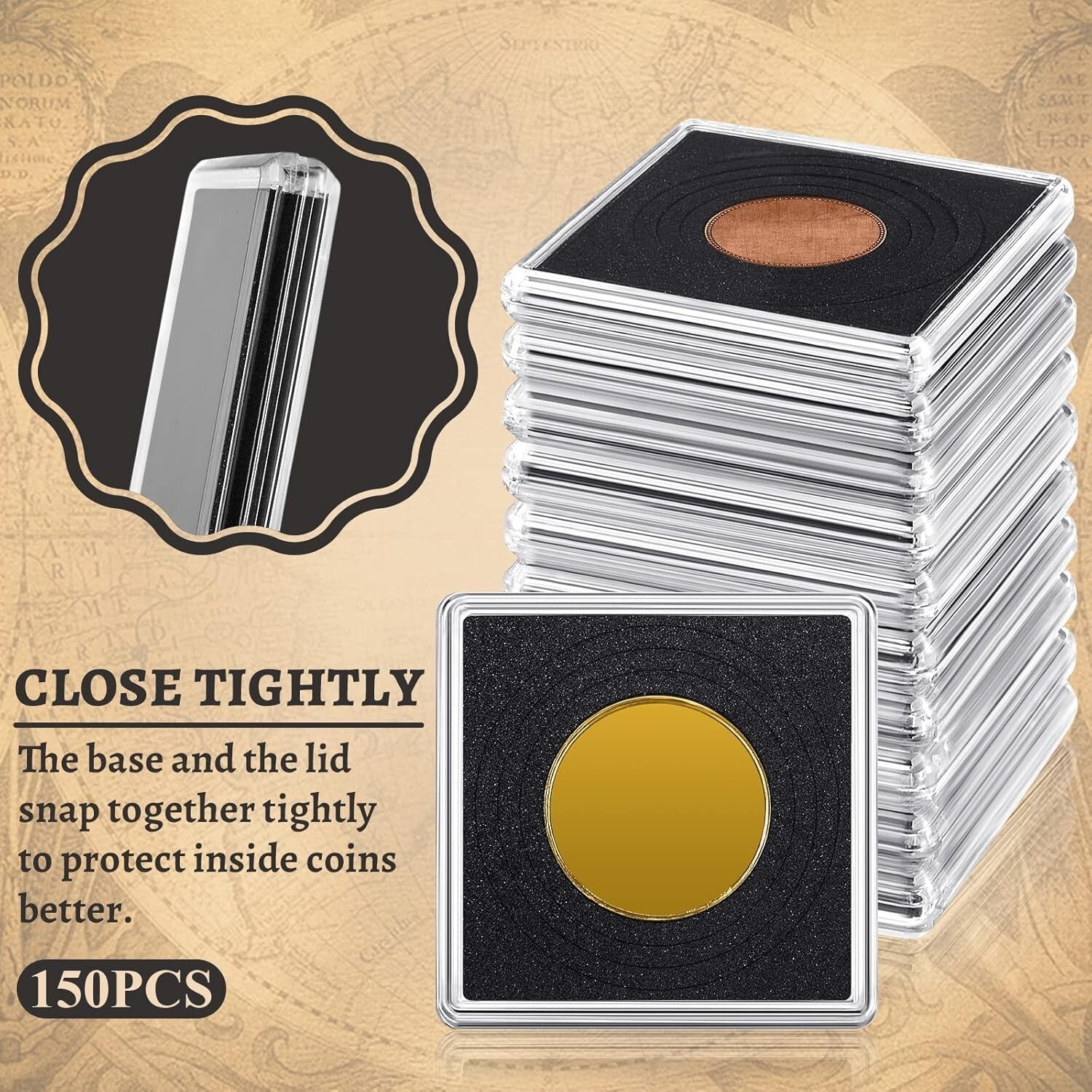 Durable 150 Pcs Coin Holder Set - 2 x 2 Inch Acrylic Storage for Coin Collectors
