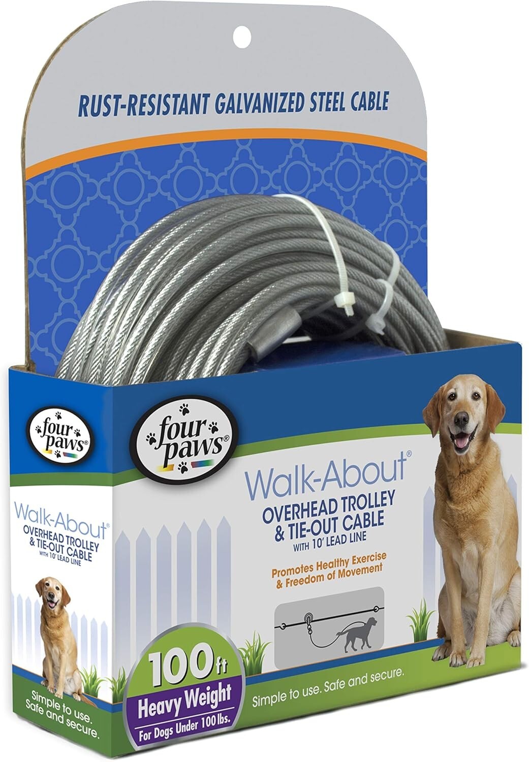 Heavy Duty 100 Feet Dog Run Cable - Outdoor Trolley Exerciser for Large Breeds