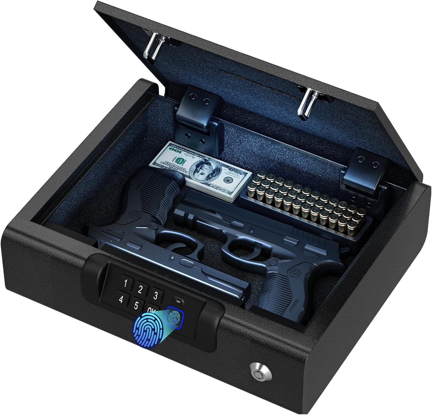 Secure Gun Safe with Biometric Access and USB Rechargeable Battery - Ideal Size