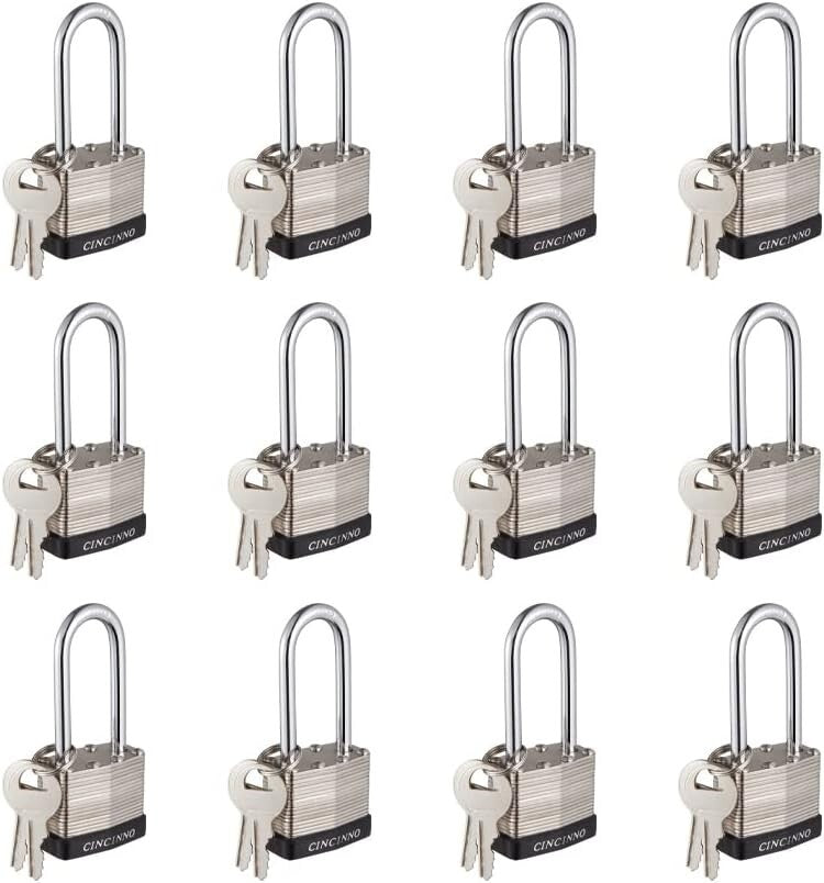 Comprehensive 12 Pack of Nickel Coated Keyed Alike Padlocks - Indoor/Outdoor Use