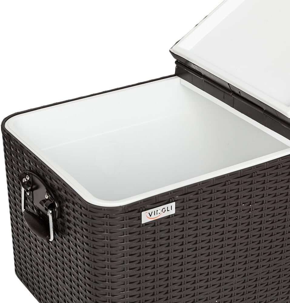 80 Quart Rolling Ice Chest Cooler Cart - Elegant Rattan Design for Patio Parties