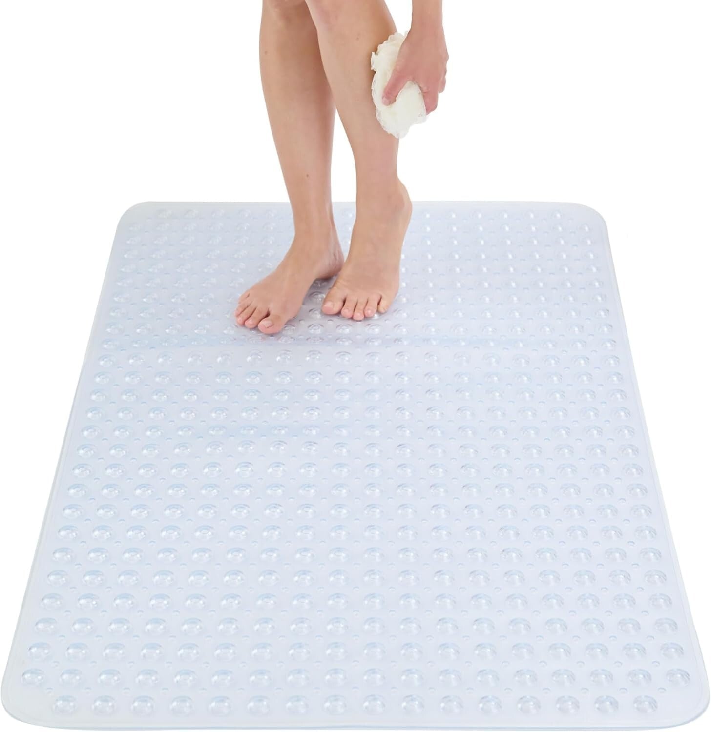 XL 47x32 Non-Slip Shower Mat for Families - Safety Suction Cups & Easy Drainage