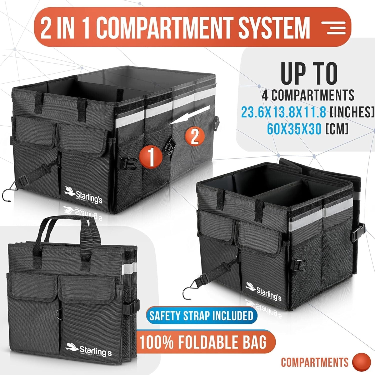 Premium Polyester Car Trunk Storage Organizer - Non-Slip, Insulated, Lightweight