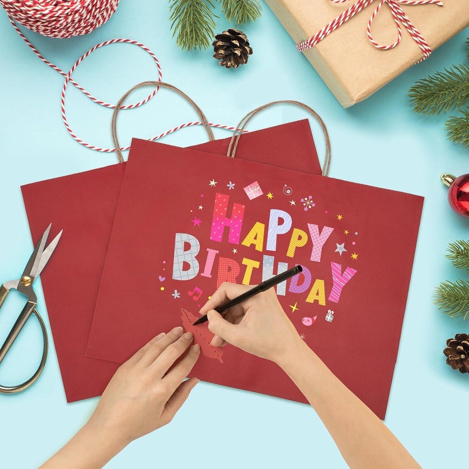 Elegant Red Kraft Gift Bags - 50 Pack, 16x6x12, Perfect for Parties & Retail