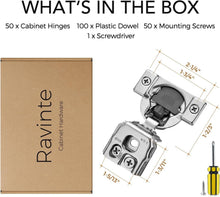 Load image into Gallery viewer, 50 Pack of 1-1/4 Inch Soft Close Cabinet Hinges in Satin Nickel - Durable Design