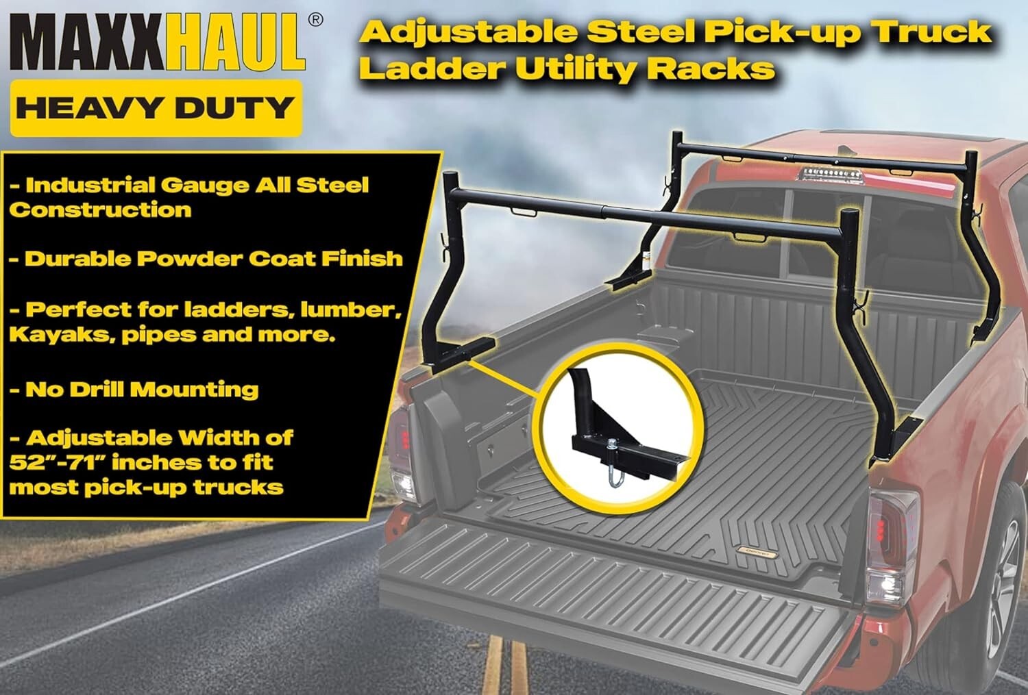 Triangular Reinforced Truck Ladder Racks - Durable Steel Construction, Pair