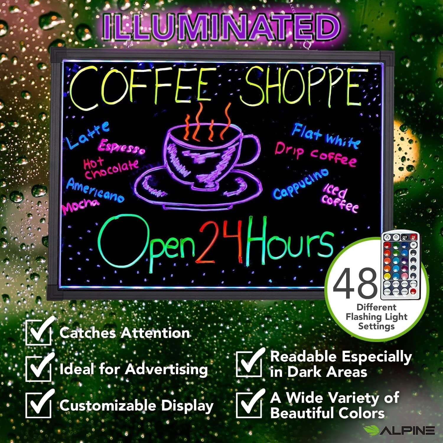 Illuminated Dry Erase Board with 48 Unique Flash Styles - Ideal for Restaurants