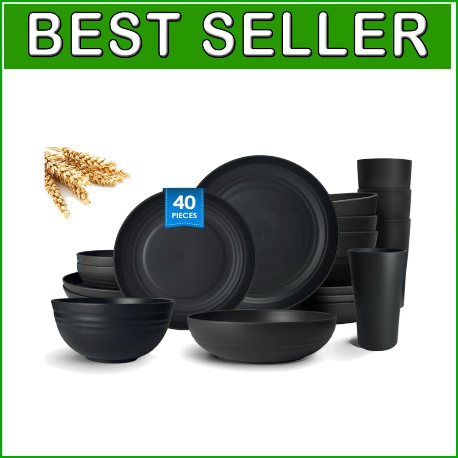 Elegant 40-Piece Service for 8 - Unbreakable Black Dinner Set for Every Occasion