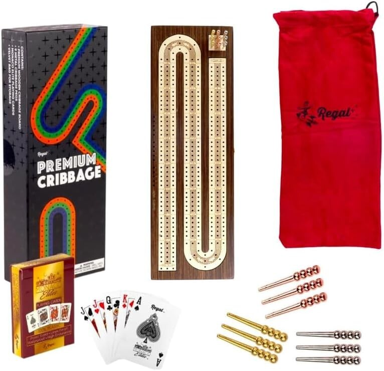 Elegant Cribbage Board Game Set with Integrated Card Storage & Compact Design