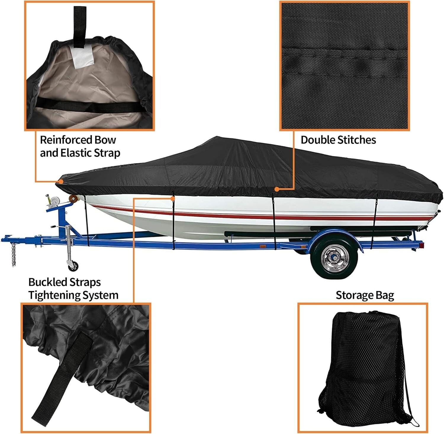 16' to 18.5' Adjustable Boat Cover with Storage Bag - Waterproof & UV Resistant