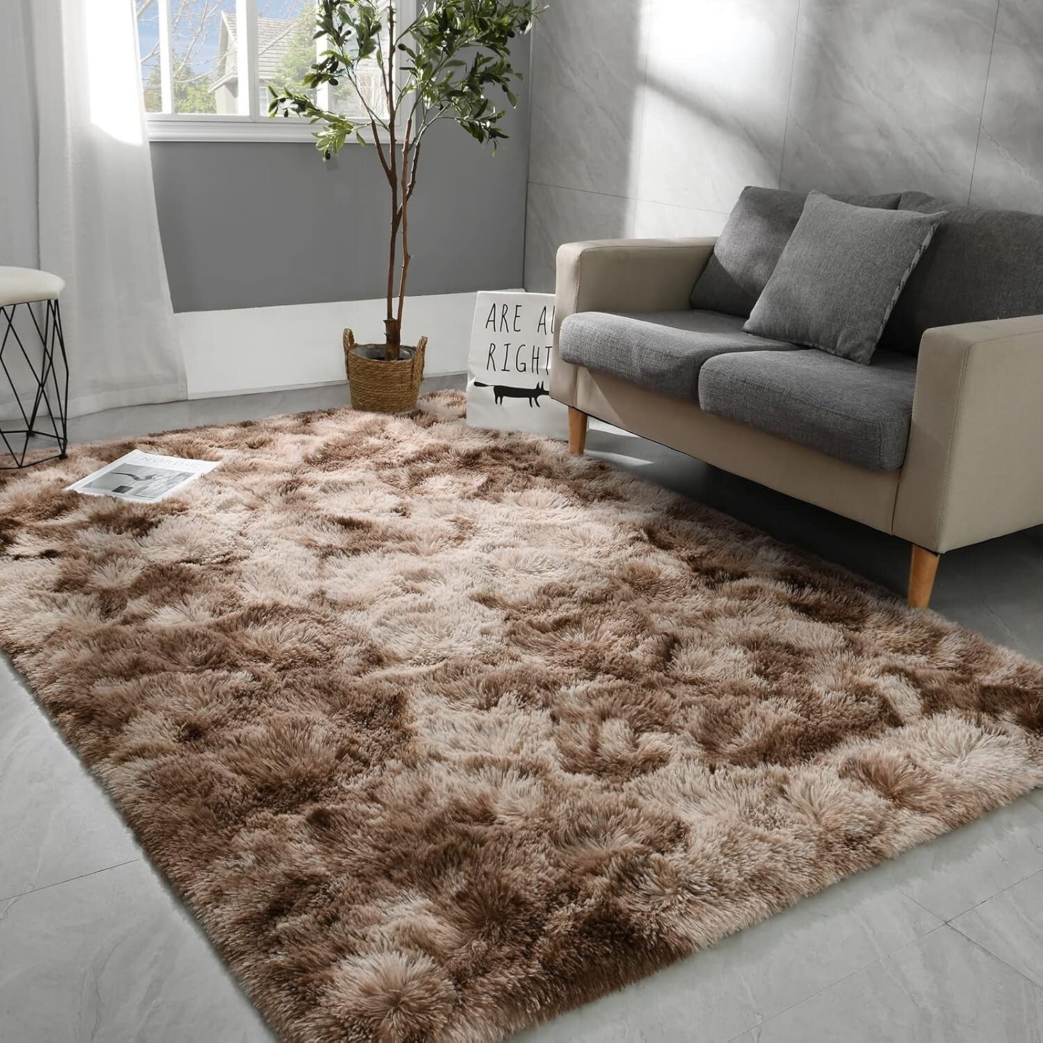 5x7 Tie-Dye Shag Area Rug: Super Soft Fluffy Carpet for Modern Living Rooms