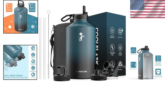 128 oz Stainless Steel Water Bottle - Travel-Ready with Flexible Drinking Lids