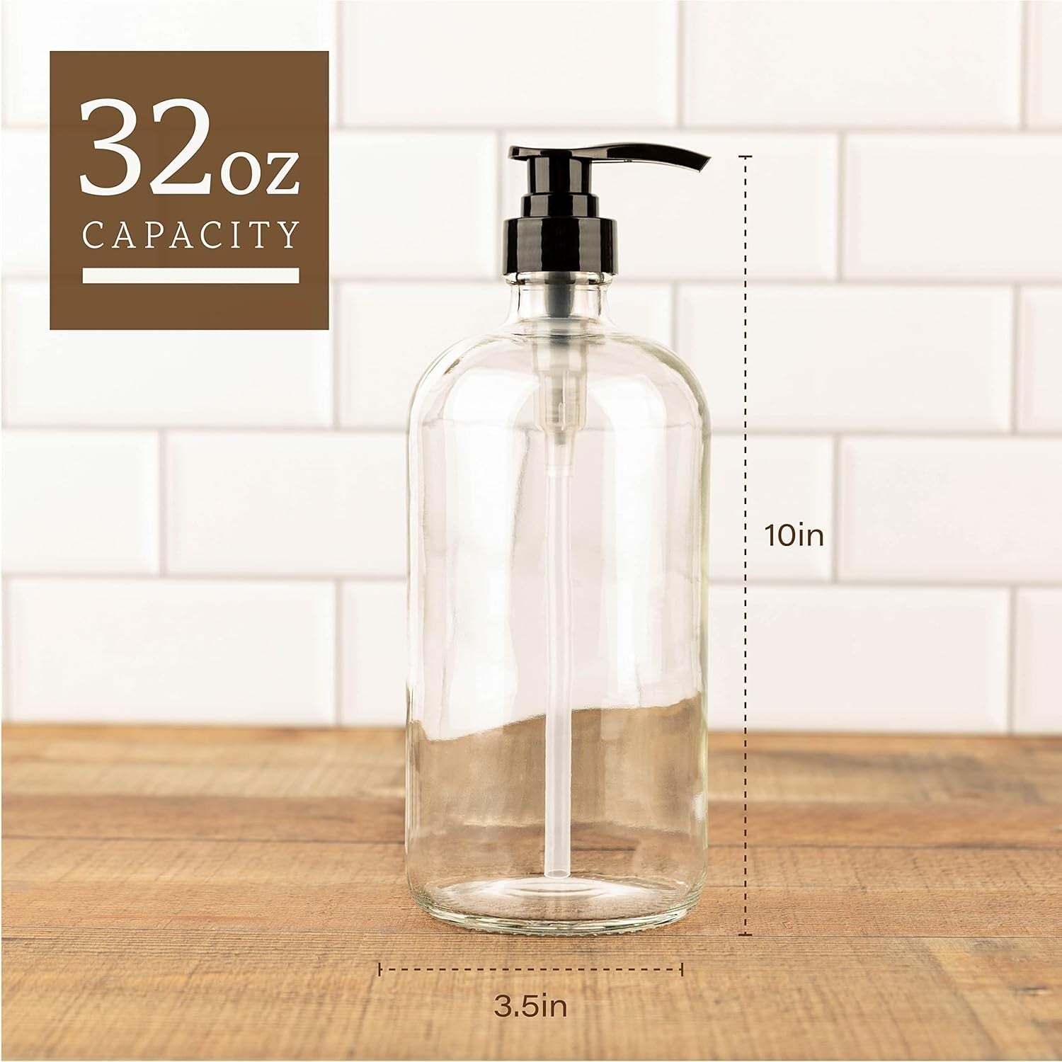Durable 32 oz Flint Glass Pump Dispenser - Reusable Shampoo Bottle Solution