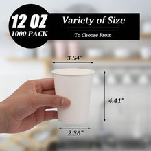 Load image into Gallery viewer, Bulk 1000 Count Disposable 12 oz Paper Cups - Sturdy for Hot &amp; Cold Drinks