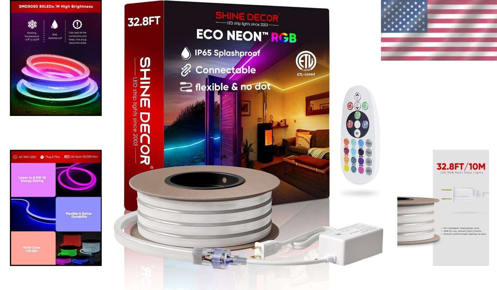 Bright RGB LED Neon Rope Light 32.8FT - Remote Controlled & Waterproof