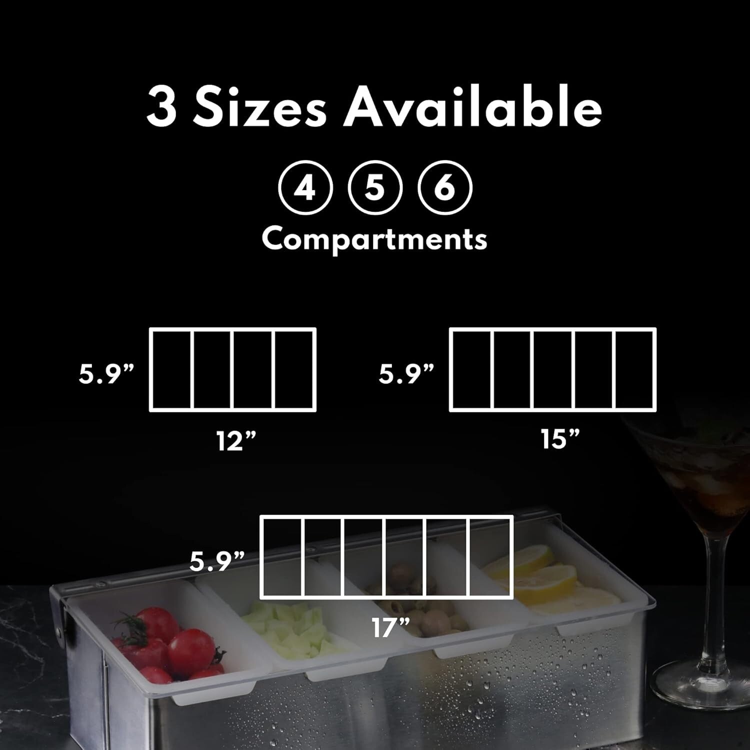 Multi-Compartment Stainless Steel Condiment Organizer with Hinged Acrylic Lid