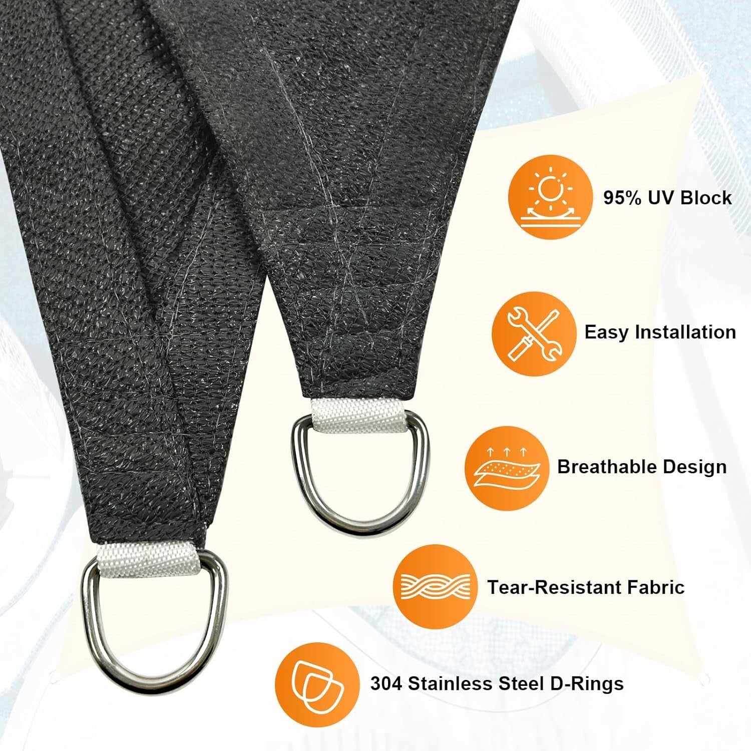 Reinforced 20' Dark Grey Sun Shade Sail - Custom Sizes & Quick Installation