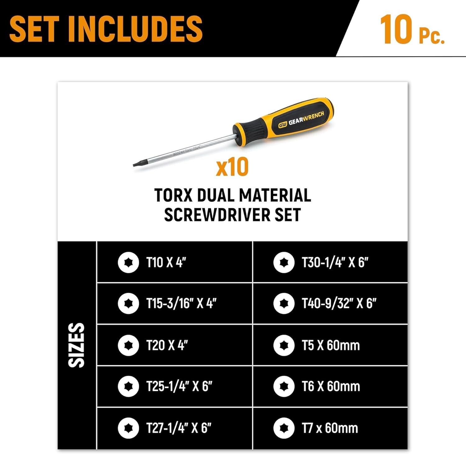 Ergonomic 10-Piece Torx Screwdriver Set in Foam - Perfect for Home Improvement