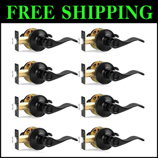 Corrosion Resistant Matte Black Door Handles - Reversible Privacy Levers, 8 Pack