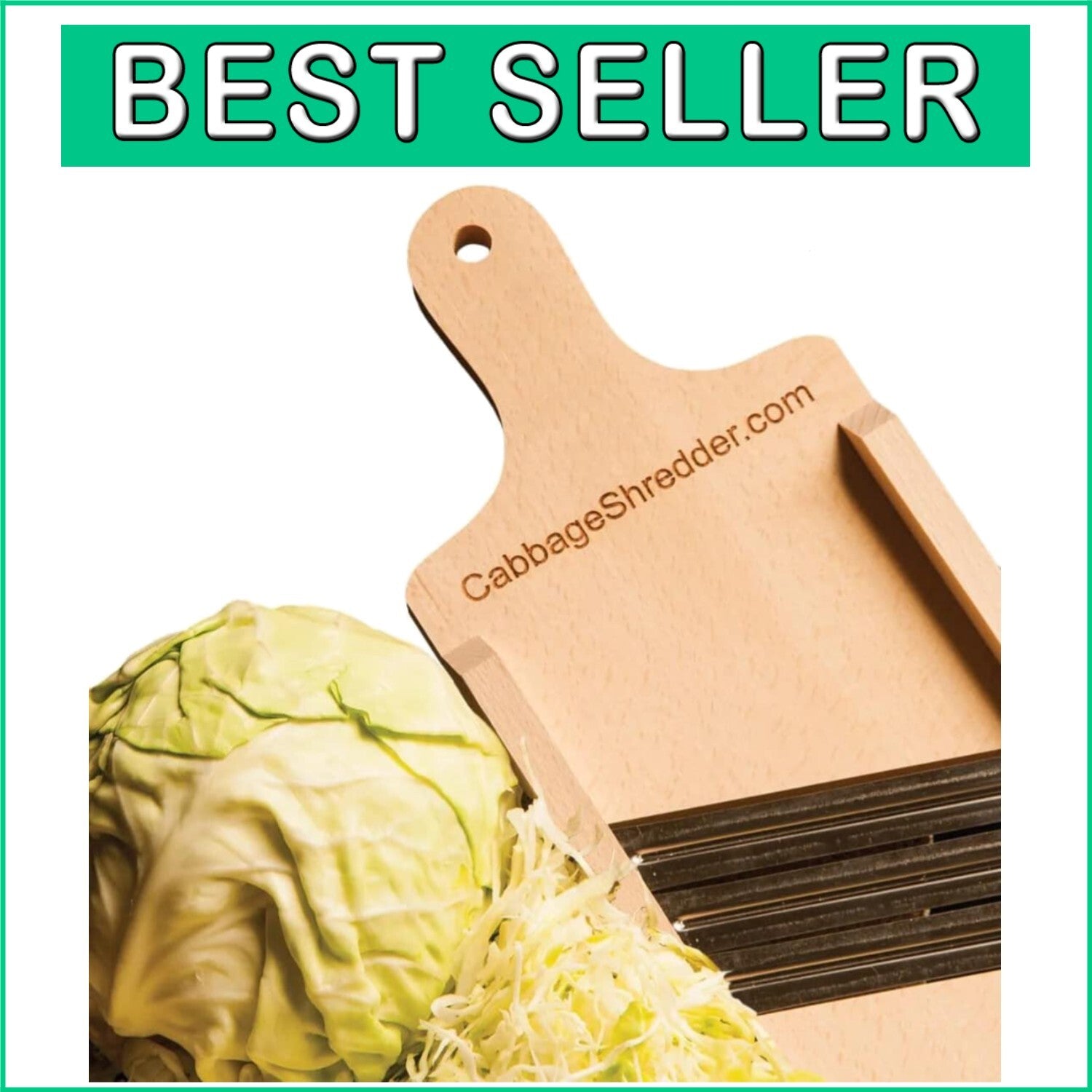 Effortless Food Prep with Wooden Cabbage Shredder & 3 Stainless Steel Blades