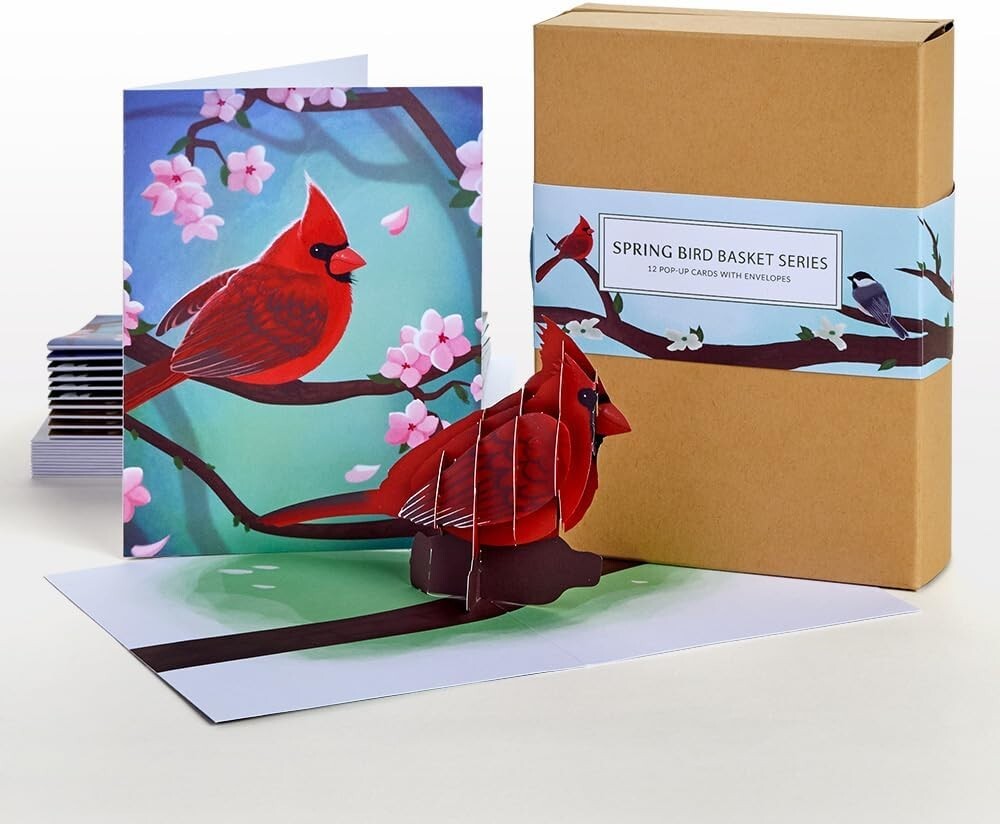 Celebrate Spring with 12 Assorted 3D Pop-Up Bird Cards & Envelopes Included