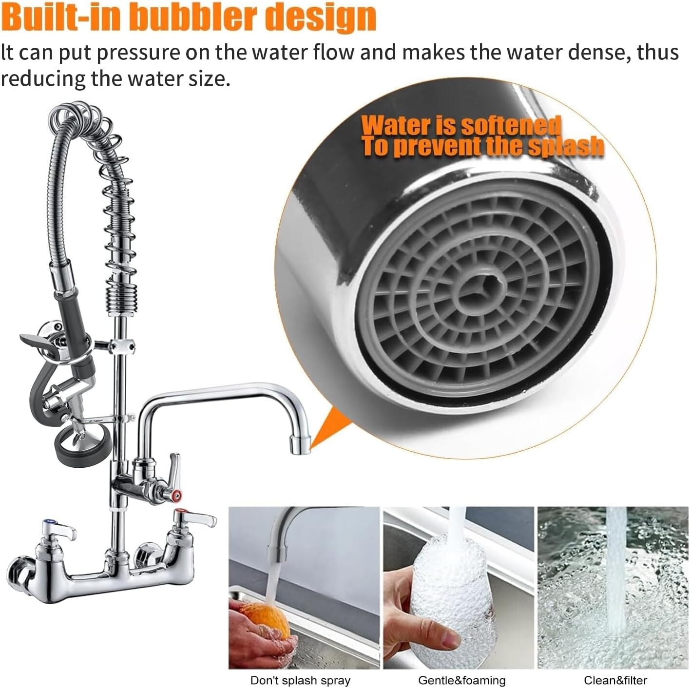 Easy-Install Commercial Sink Faucet - 25'' Height with Lever Handles & Sprayer