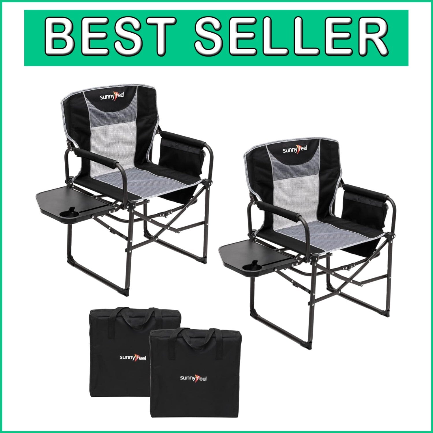 Portable Camping Directors Chair with Side Table - Ideal for Fishing & Picnics