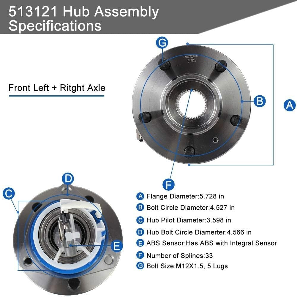 Durable Wheel Hub Bearing Assembly Compatible with Impala & DeVille - Set of 2