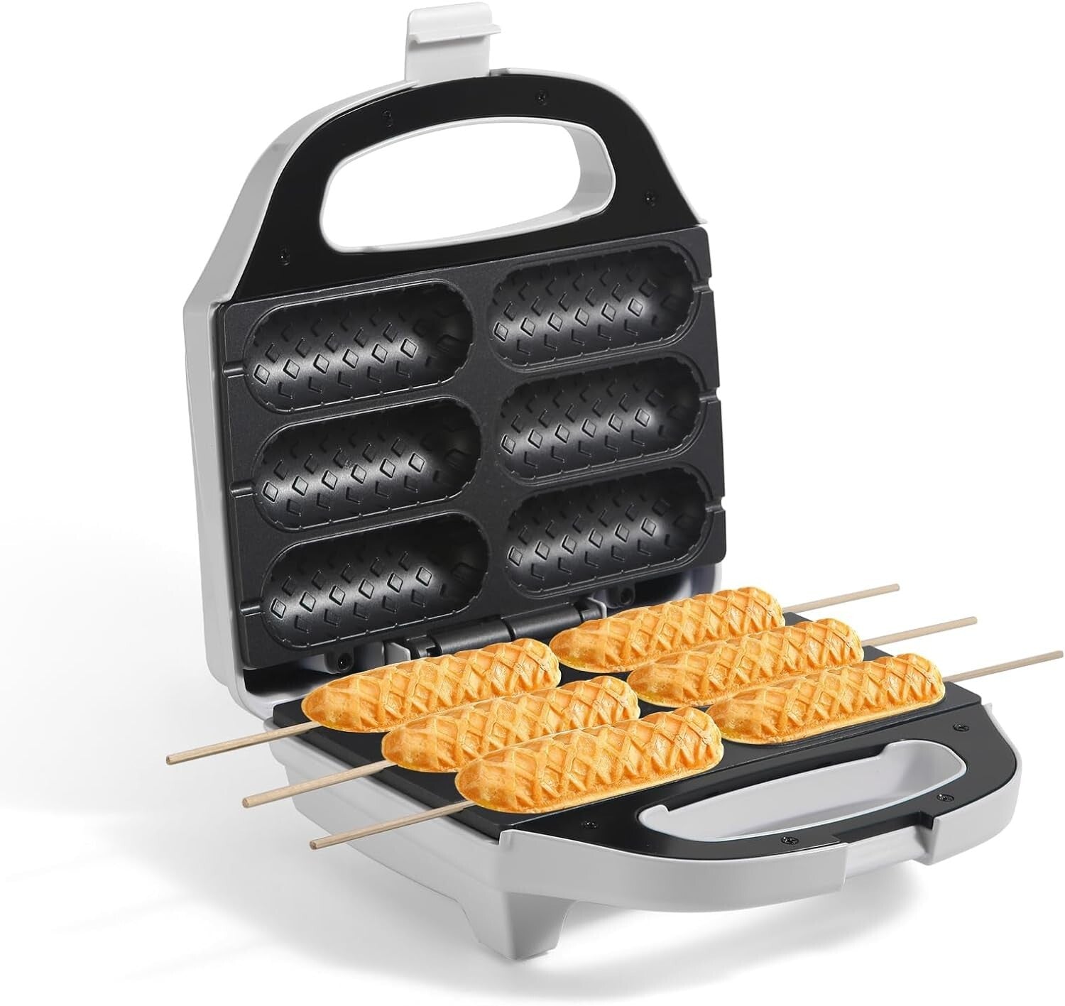 Non-Stick Hot Dog Waffle Machine with Temperature Control - White Design