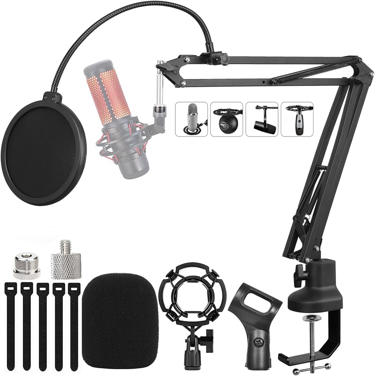 Adjustable Heavy-Duty Microphone Boom Arm with 5/8” and 1/4” Adapters Included