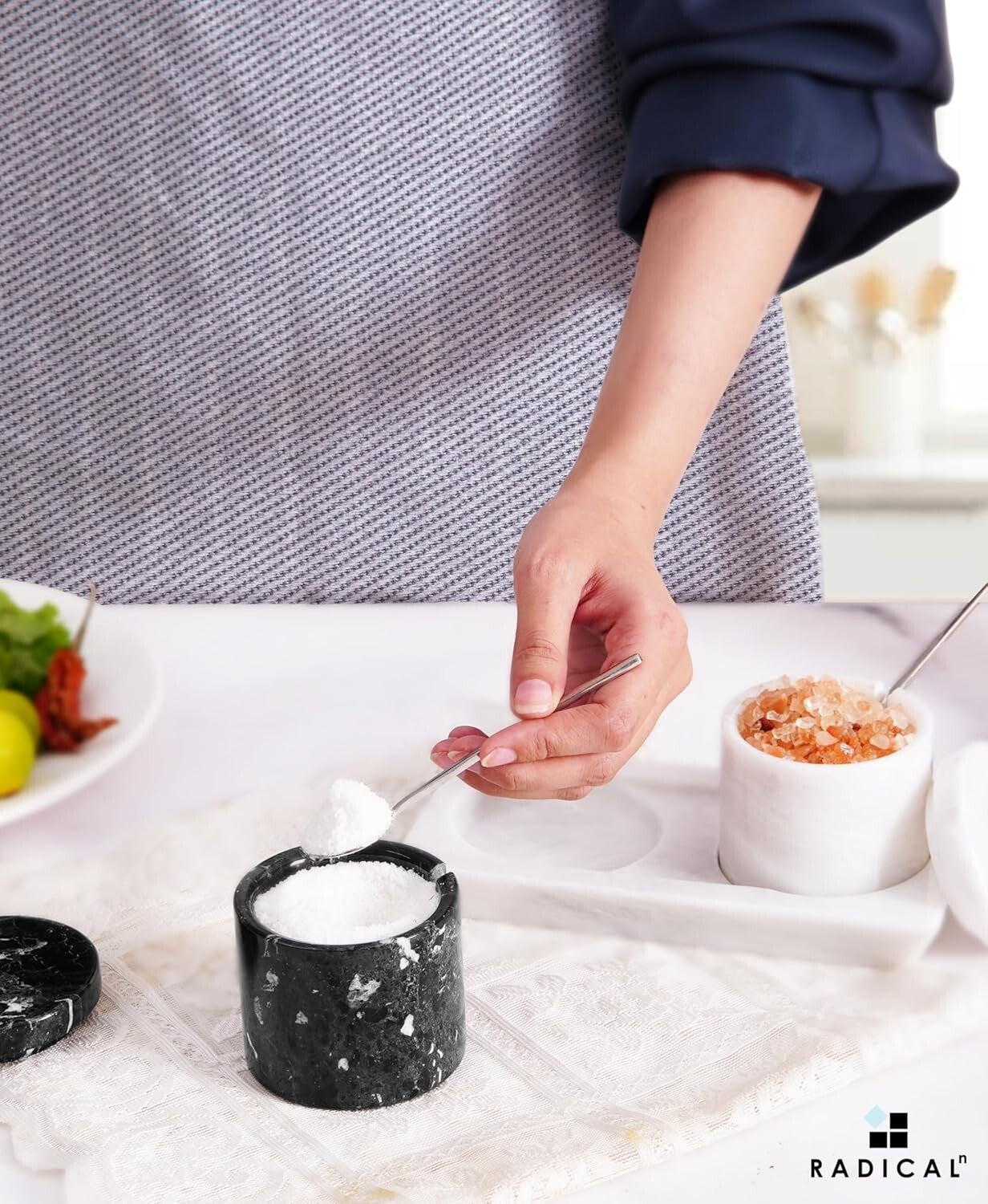 Luxurious Handmade Marble Salt & Spice Cellar Set with Tray - Gift-Ready Design