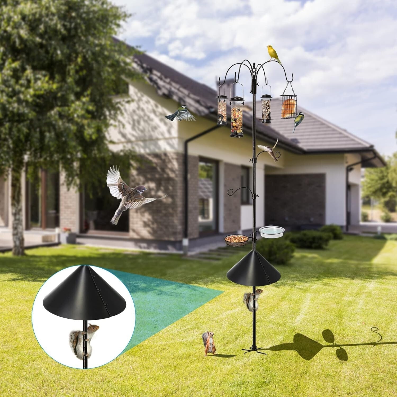 94-Inch Attracting Wild Birds Stand with 4 Feeders, Bath, & Squirrel Baffle