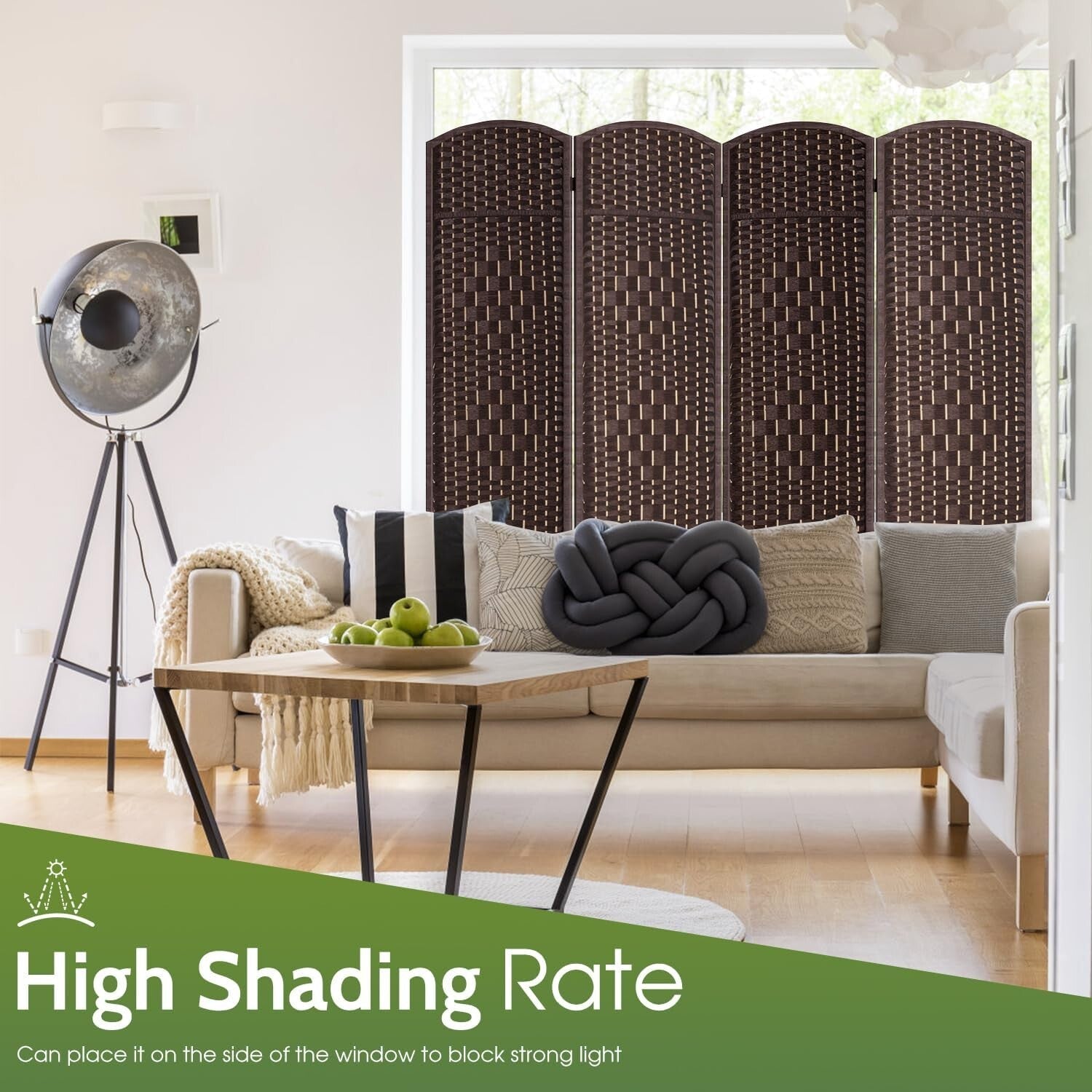 Modern 70.9" Folding Room Divider - Solid Brown Indoor Partition Screen