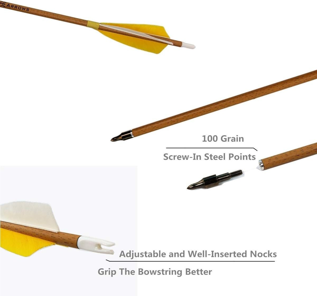 6-Pack 28-Inch Carbon Arrows with Natural Fletching for Compound & Recurve Bows