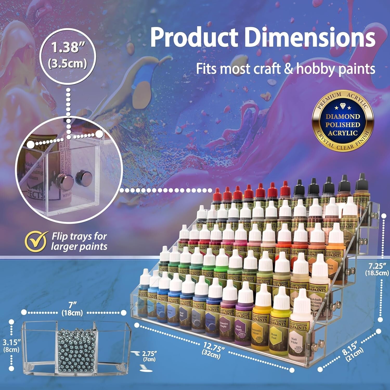 Compact & Elegant Paint Organizer with Acrylic Brush Holder - Minimal Assembly