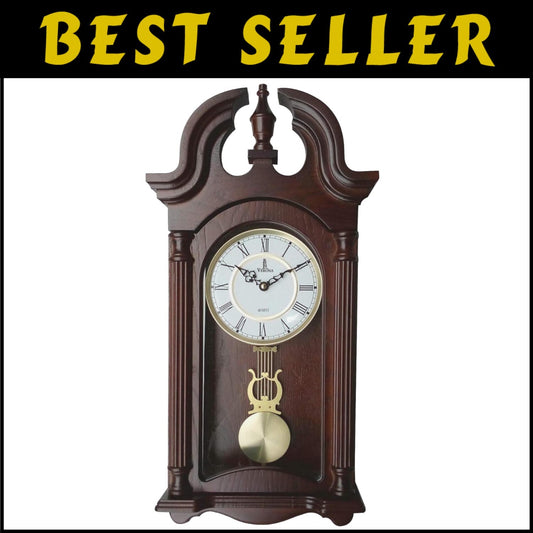Elegant Dark Wood Pendulum Wall Clock - Battery Operated, Silent, 23.5x9 inches