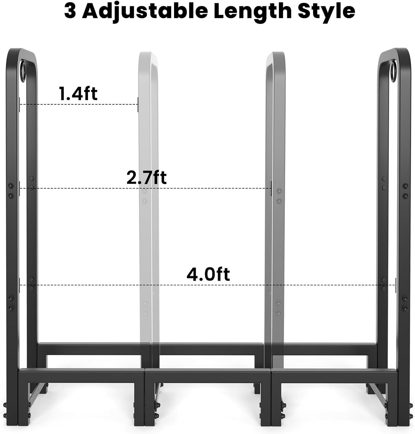 Black Alloy Steel Firewood Rack - 4ft Log Holder for Outdoor & Indoor Use