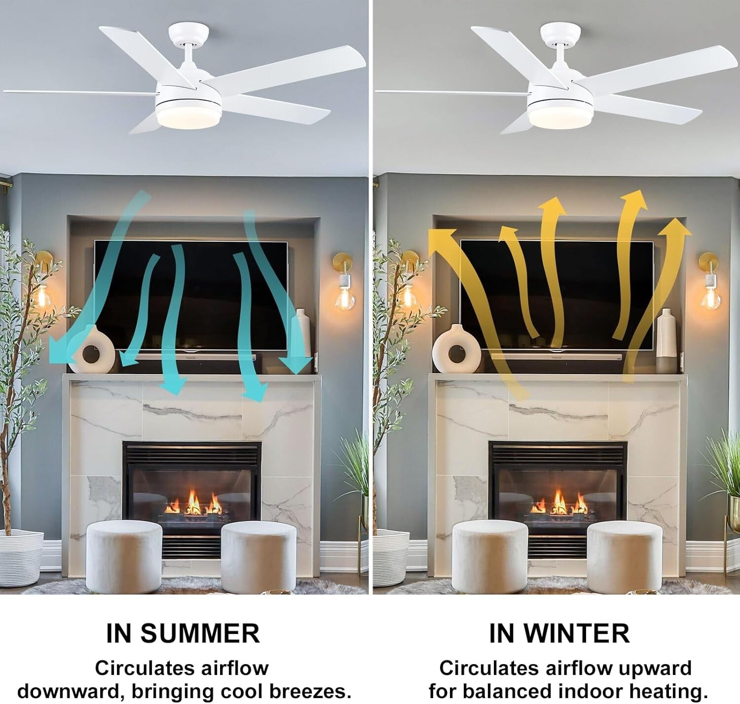 52 Inch White DC Ceiling Fan with Remote & Dimmable LED Light - Modern Elegance