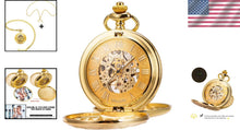Load image into Gallery viewer, Vintage-Style Mechanical Pocket Watch with Skeleton Dial &amp; Cowboy Chain - Unisex
