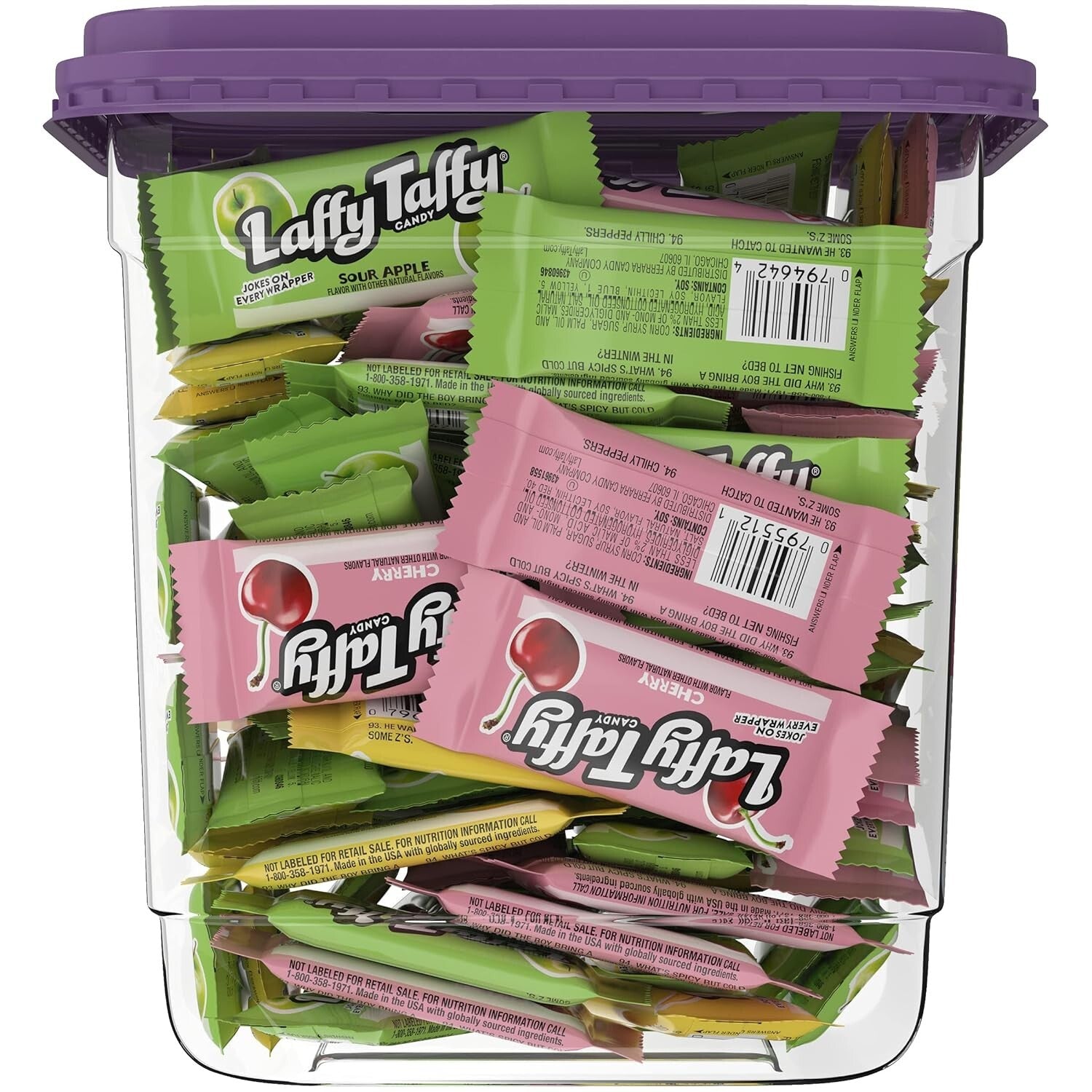 Assorted Fruit Taffy Candy Mix - Sour Apple, Cherry, Strawberry & Banana 145 Pc