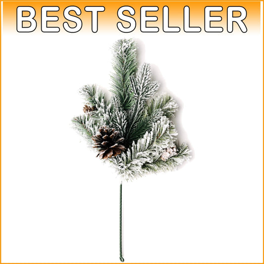 16-Inch Snow-Flocked Pine Picks with Pine Cones - Set of 6 for Christmas Cheer