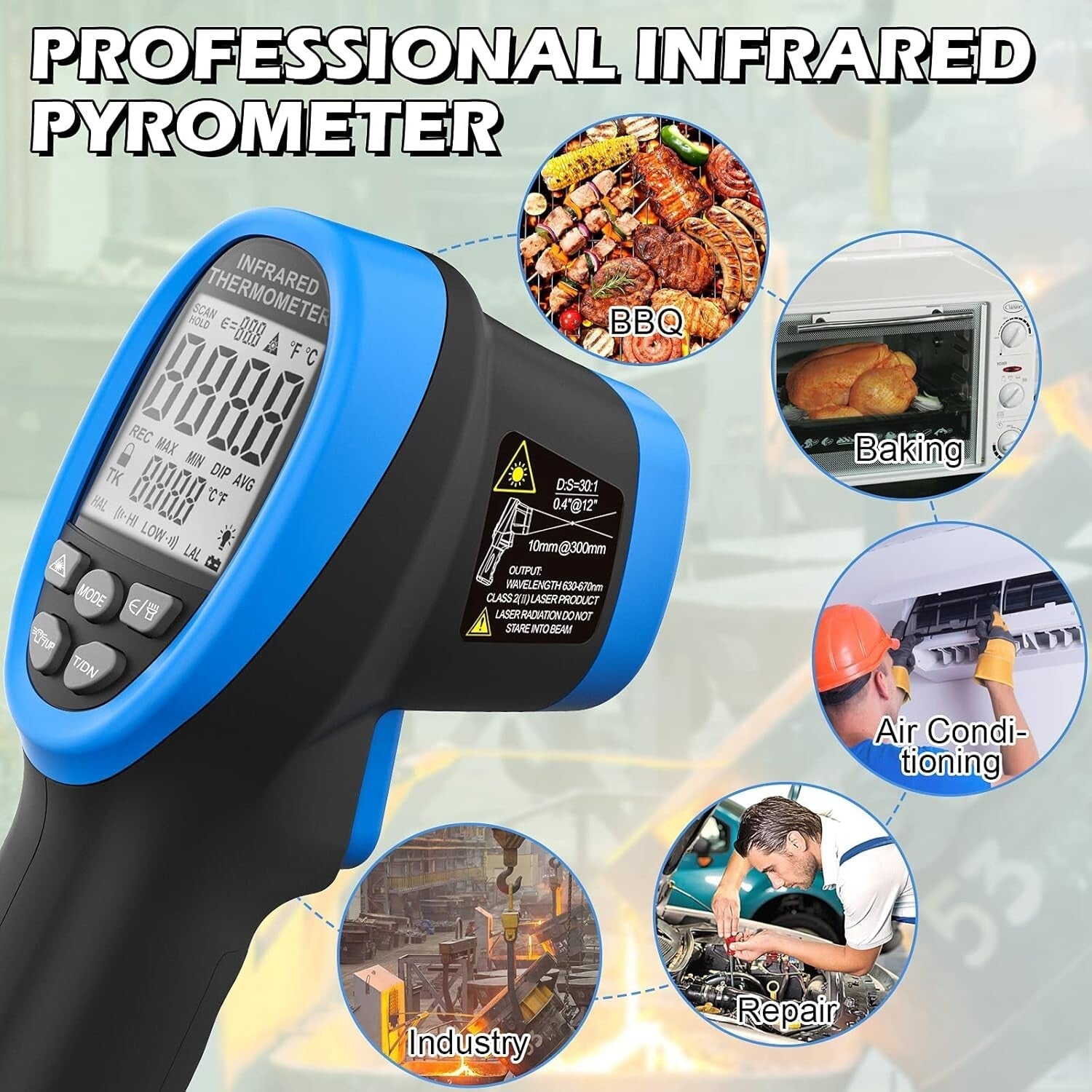Advanced Non-Contact IR Thermometer Gun -58℉ to 2732℉ with Alarm & Auto Shut-Off