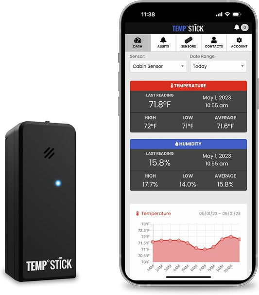 Temp Stick WiFi Temperature & Humidity Sensor - 24/7 Monitoring, No Subscription
