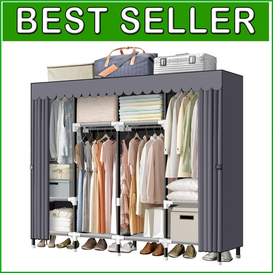 67-Inch Portable Wardrobe Closet with 4 Hanging Rods – Sturdy Steel Tube Design