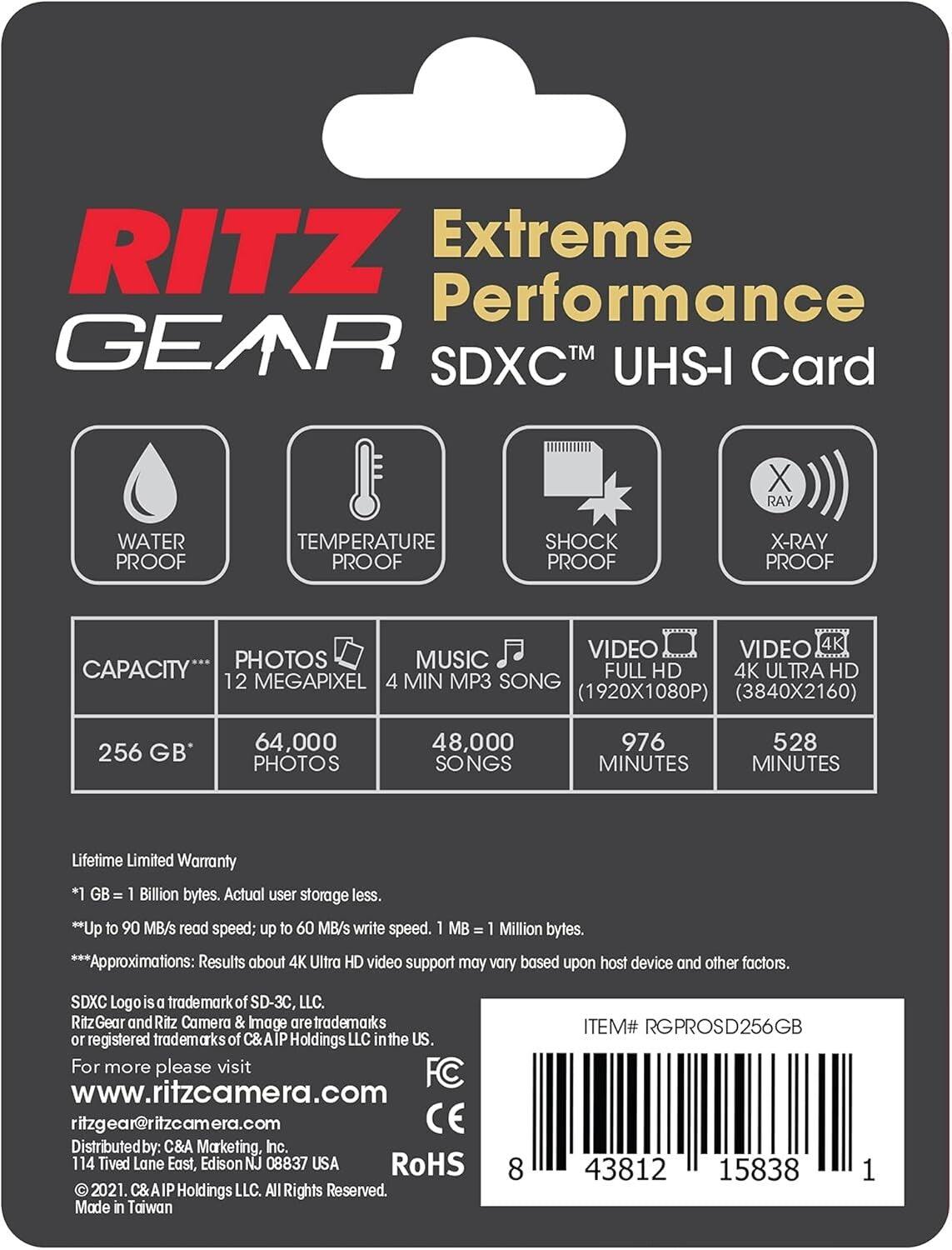 High-Speed 256GB SD Card for 4K Videos, Waterproof & Shockproof Protection