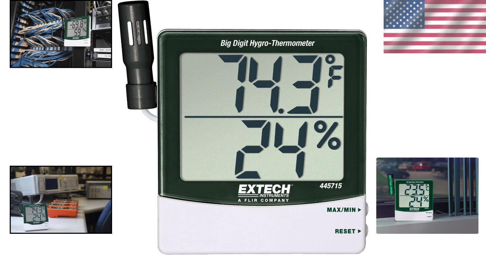 Eco-Friendly Digital Hygro-Thermometer - Non-Contact Operation with Remote Probe