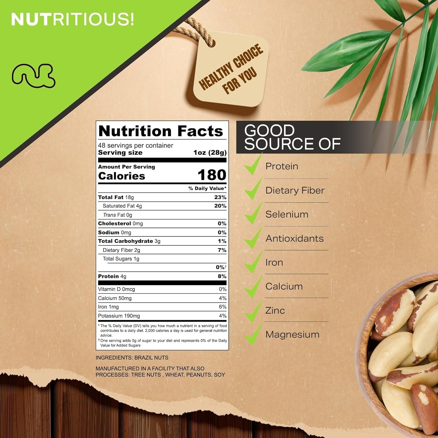 Freshly Handpicked Raw Brazil Nuts - Unsalted, Whole in 48oz Eco-Friendly Bag