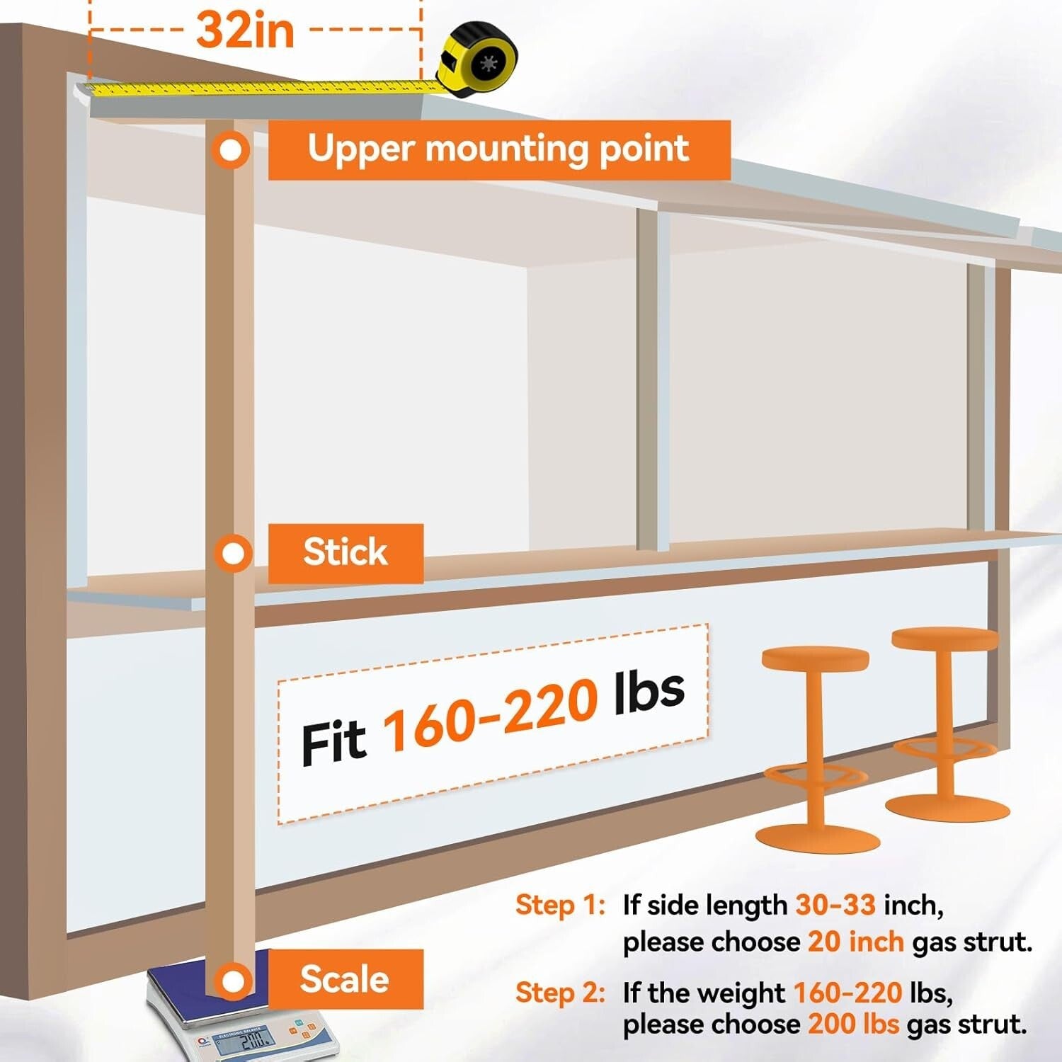 2 Pack 20" Gas Strut Shocks for 185-215 lbs Loads - Perfect for RVs & Boxes